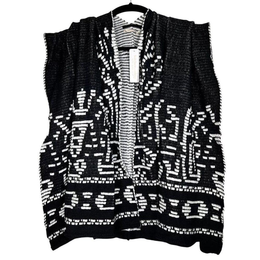 Soft Surroundings Womens Black Aztec Stretch Stitch Tribal Wrap Poncho One Size - Picture 4 of 16